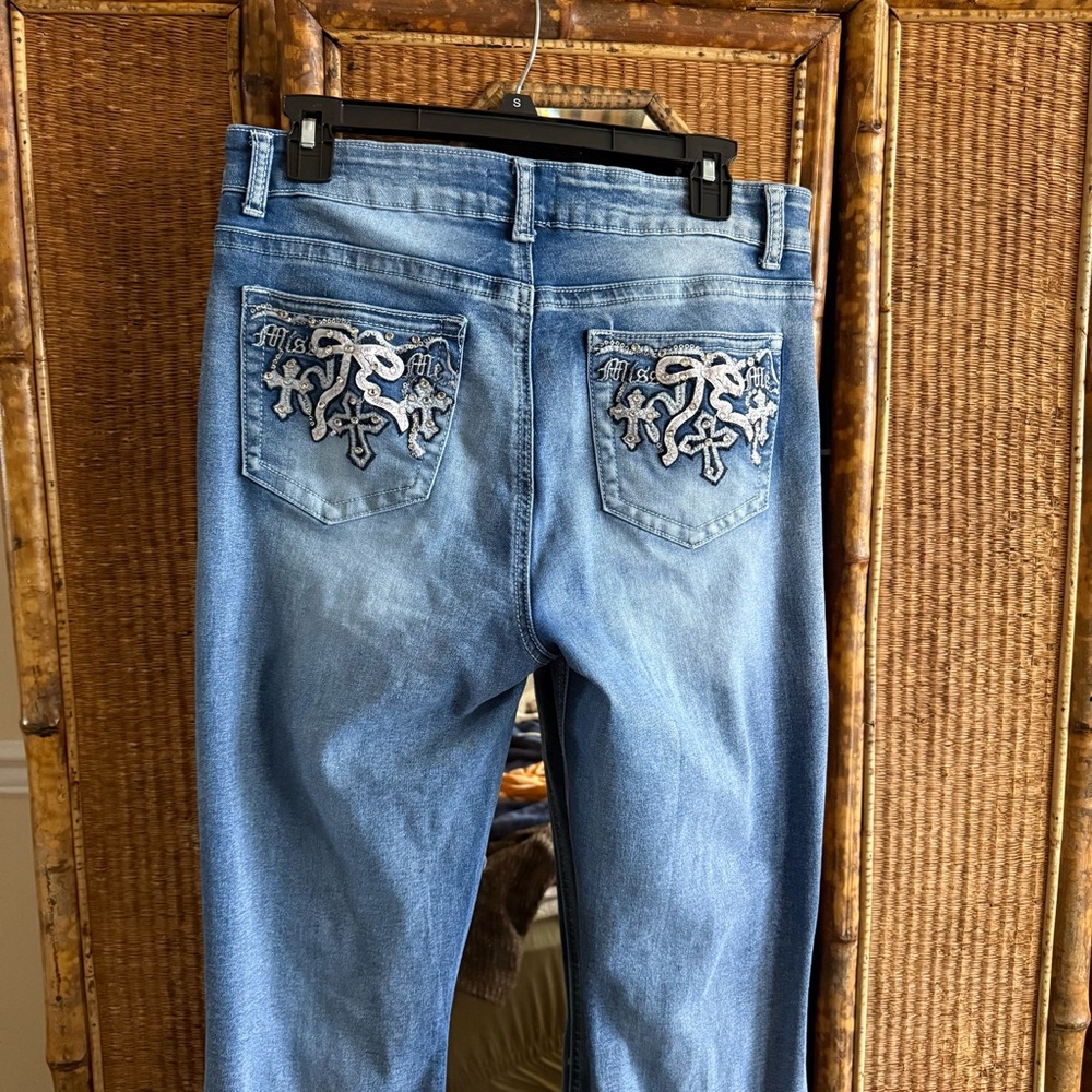 William Rast Miss Me Light Blue Embroidered Flawless Flare Jeans